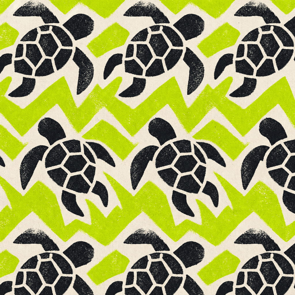 Riso-printed textile strap pattern for turtle rave