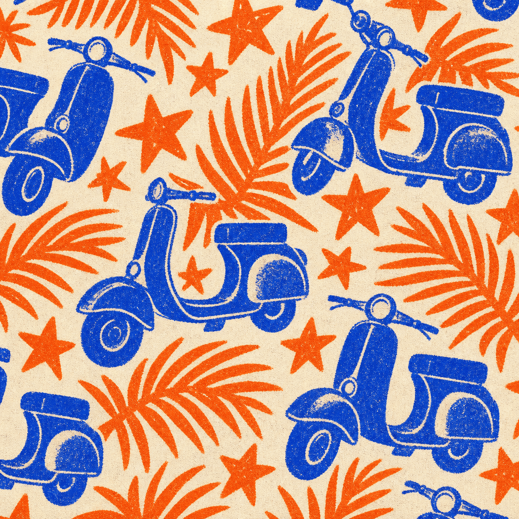 Riso-printed textile strap pattern for scooter night