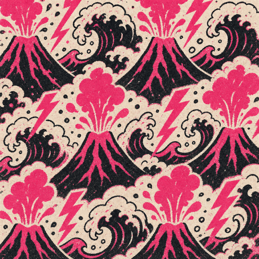 Riso-printed textile strap pattern for volcano static